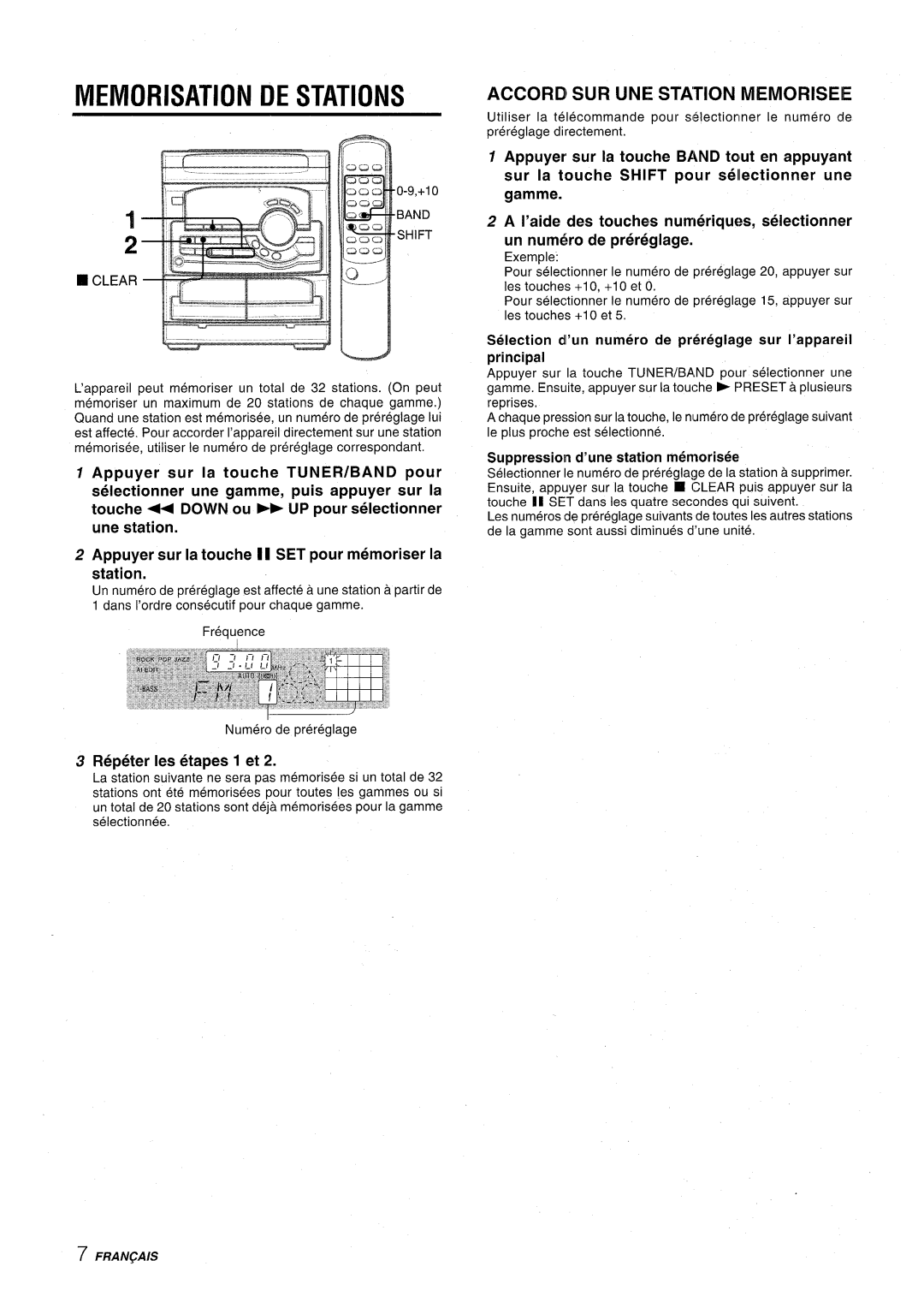 Aiwa CX-NA22 manual Memorisation De Stations, Accord Sur Une Station Memoriseie, Repeter Ies etapes 1 et 
