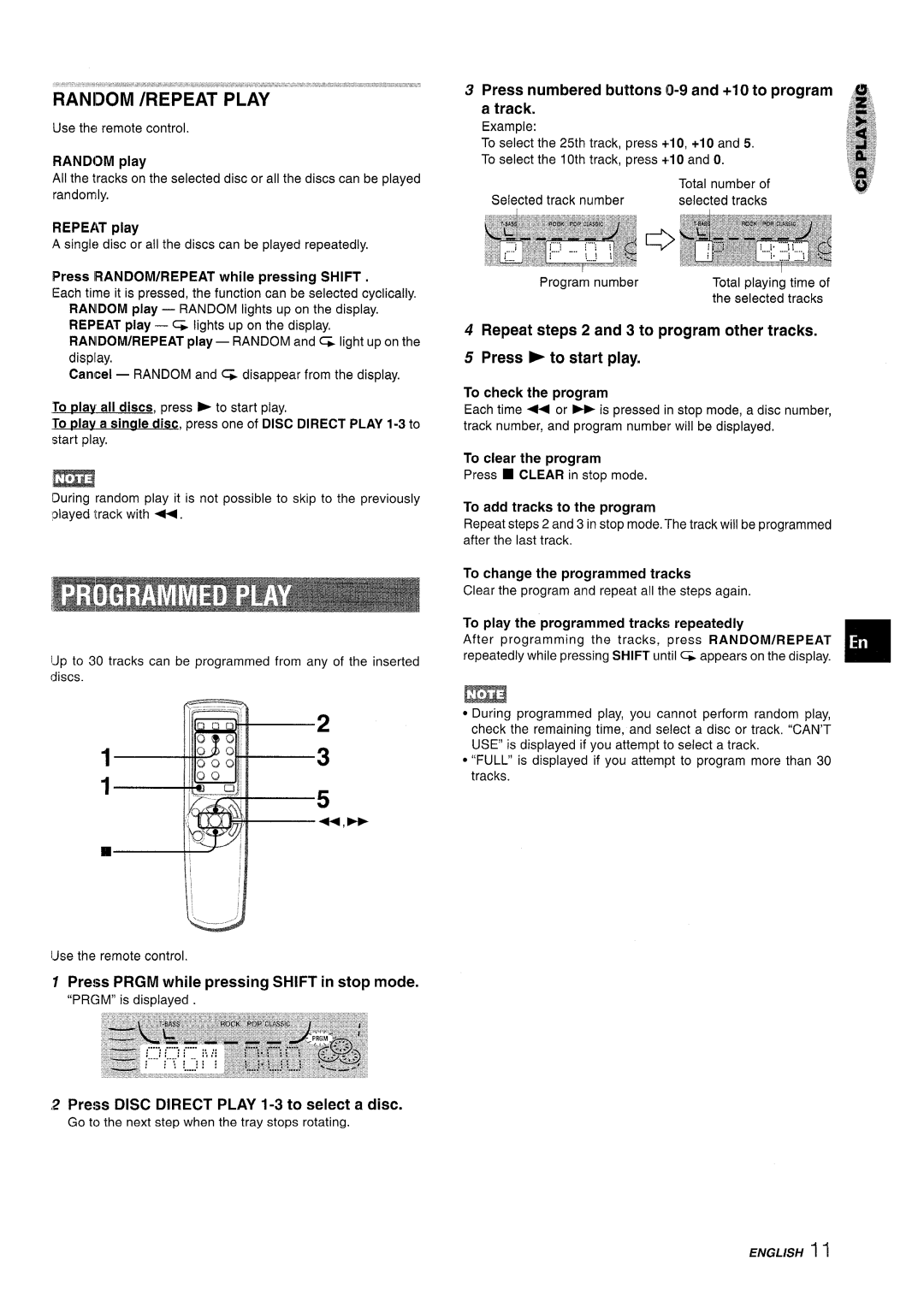 Aiwa CX-NA222 manual Press Prgm while pressing Shift in stop mode, Press Disc Direct Play 1-3 to select a disc 