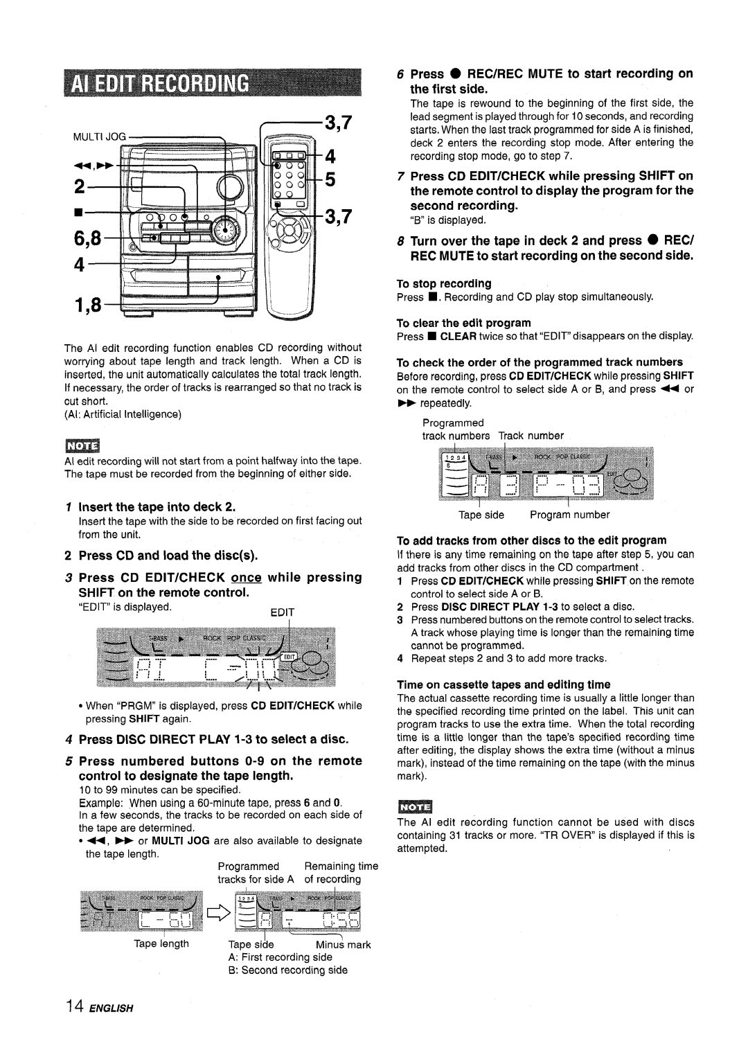 Aiwa CX-NA222 manual Press REC/REC Mute to start recording on the first side, Insert the tape into deck 