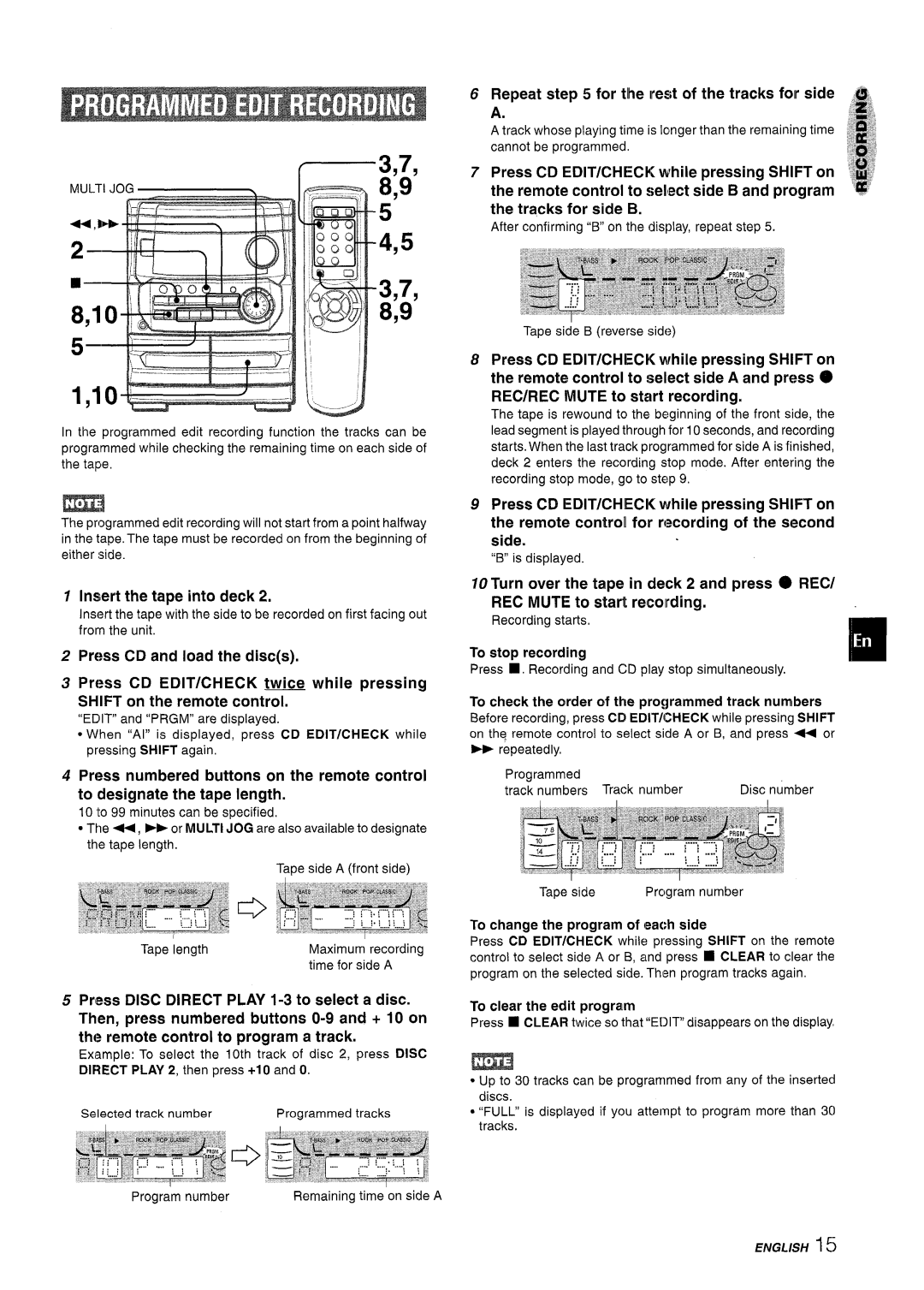 Aiwa CX-NA222 Repeat step For the Irest of the tracks for side ‘,,!l, To check the order of the programmed track numbers 