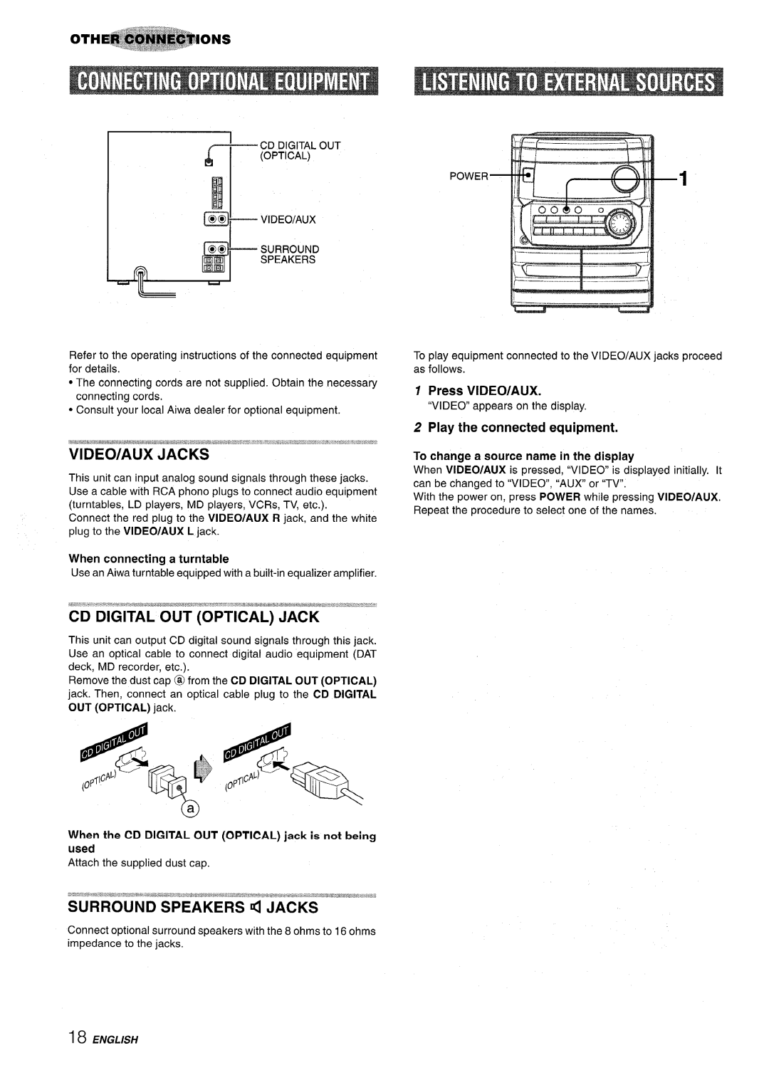 Aiwa CX-NA222 manual Press VIDEO/AUX, Play the connected equipment, When connecting a turntable 