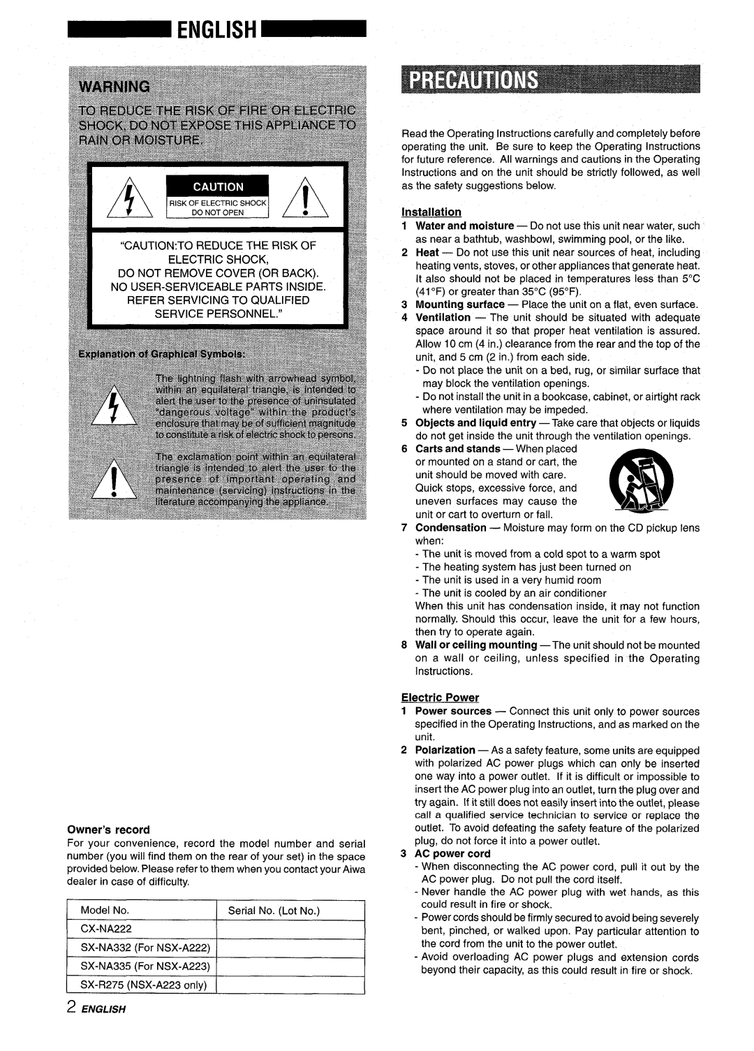 Aiwa CX-NA222 manual English 