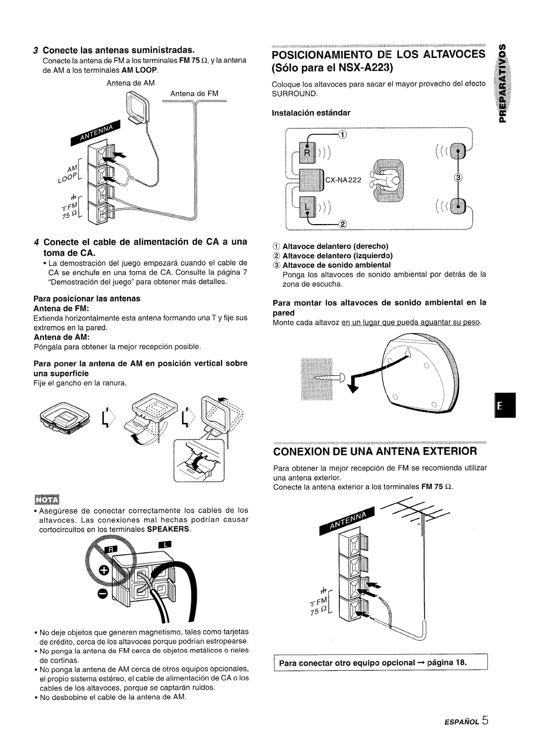 Aiwa CX-NA222 manual Conecte Ias antenas suministradas, Conecte el cable de alimentacion de CA a una toma de CA 