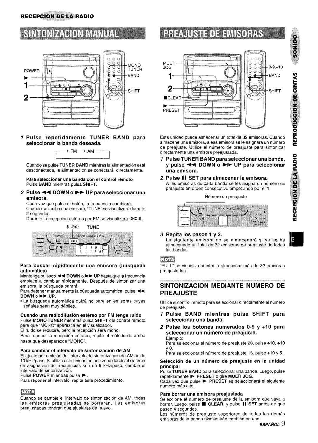 Aiwa CX-NA222 Sintonizacion Mediante Nijmero DE Preajuste, Pulse + Down o W UP para seleccionar una emisoram, Down O UP 