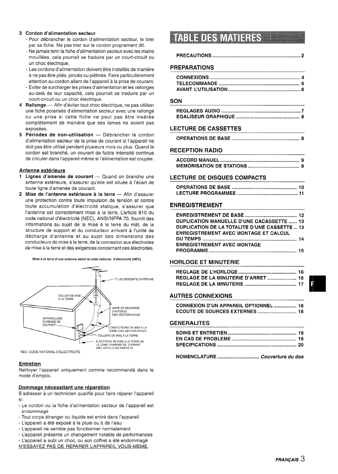 Aiwa CX-NA222 manual Son, Egaliseur Graphiqlje, Operations DE Base, Memorisation DE Stations, Reglage DE LA Minuterie 