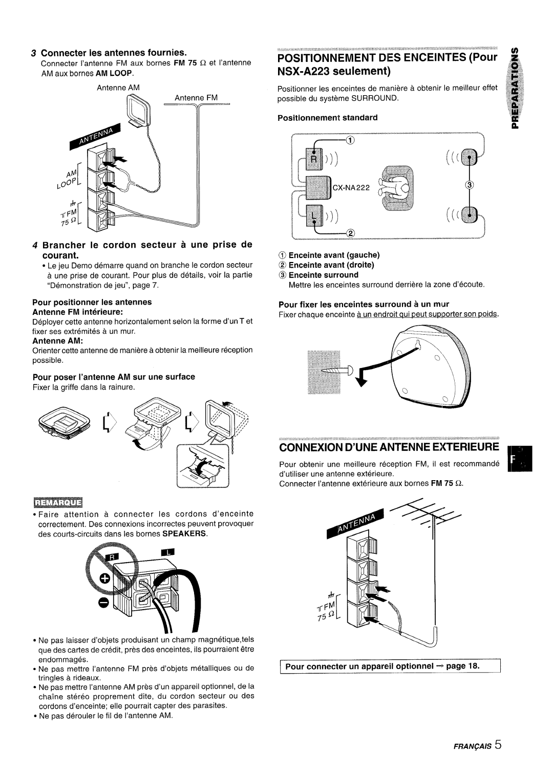 Aiwa CX-NA222 manual Connexion D’UNE Antenine Exterieure 