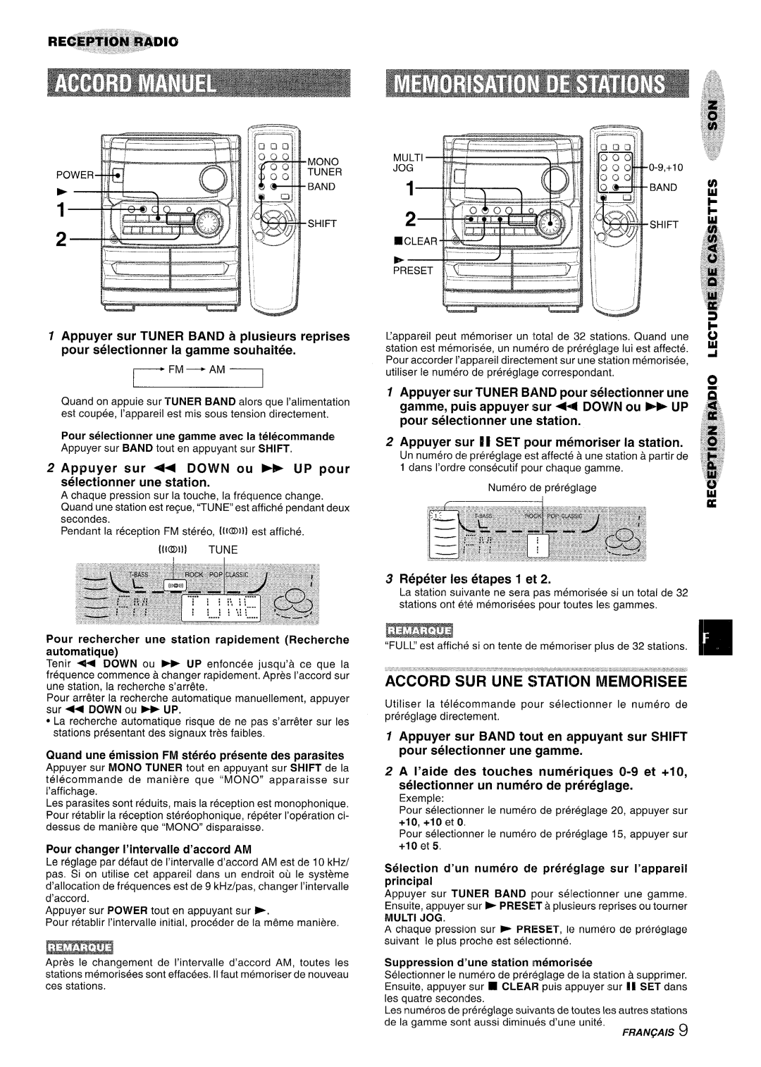 Aiwa CX-NA222 manual Accord Sljr UNE Station Memorisee, Appuyer sur Down ou blb UP Dour selectionner une station 