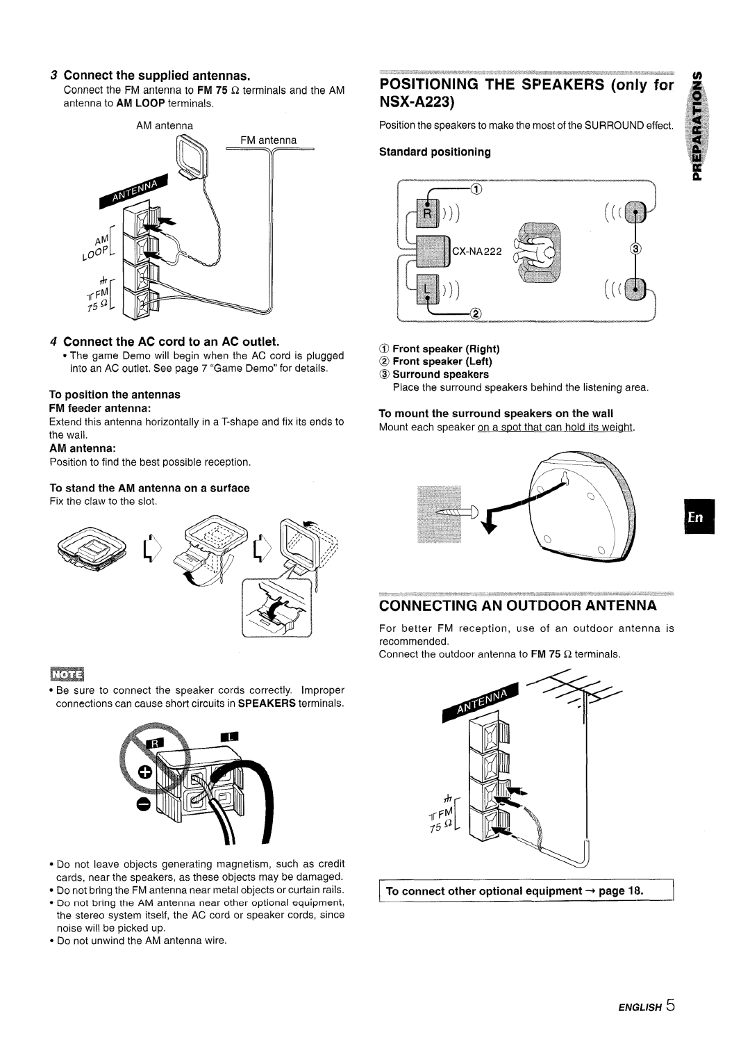 Aiwa CX-NA222 manual Connect the supplied antennas, Connect the AC cord to an AC outlet, Sta 