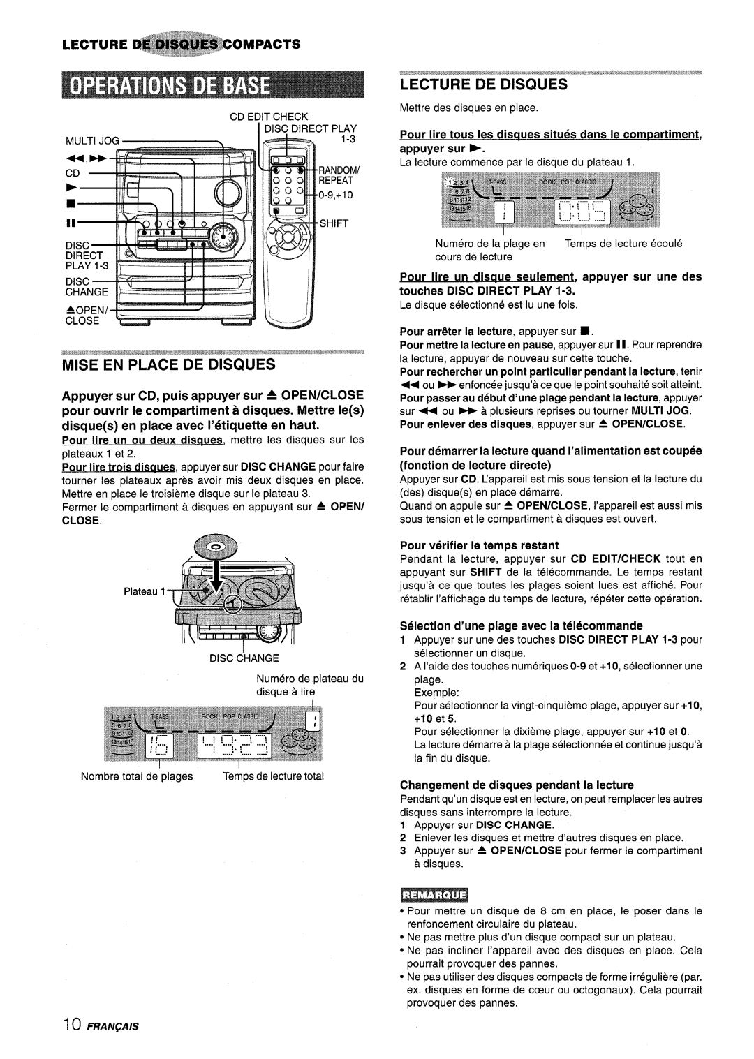 Aiwa CX-NA222 manual Lecture DE Disques, LECTUREl!4@*l~SOMPACTS, Touches Disc Direct Play, Fonction de lecture directe 