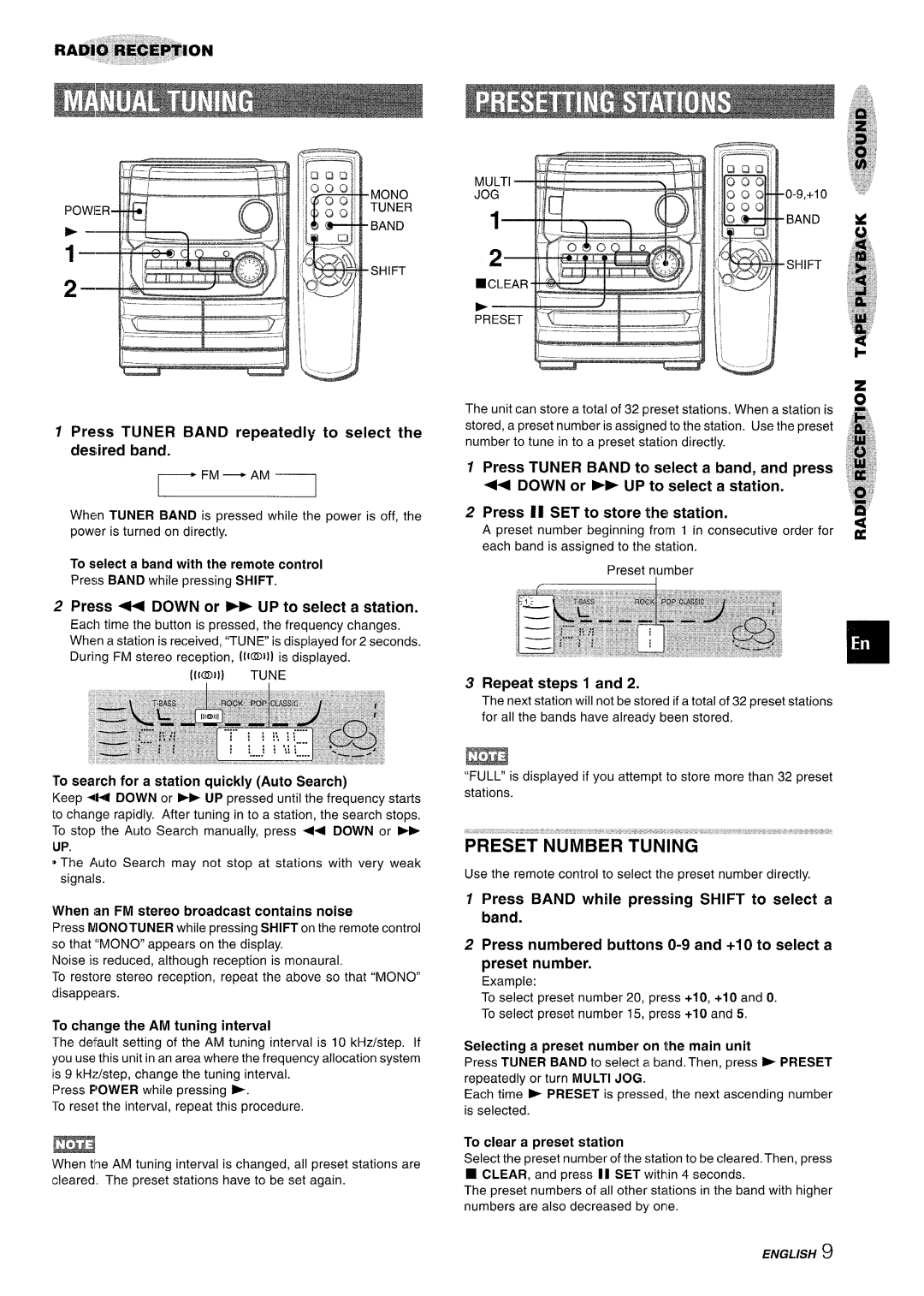 Aiwa CX-NA222 Press Tuner Band repeatedly to select the desired band, Press Down or UP to select a station, Repeat steps 1 