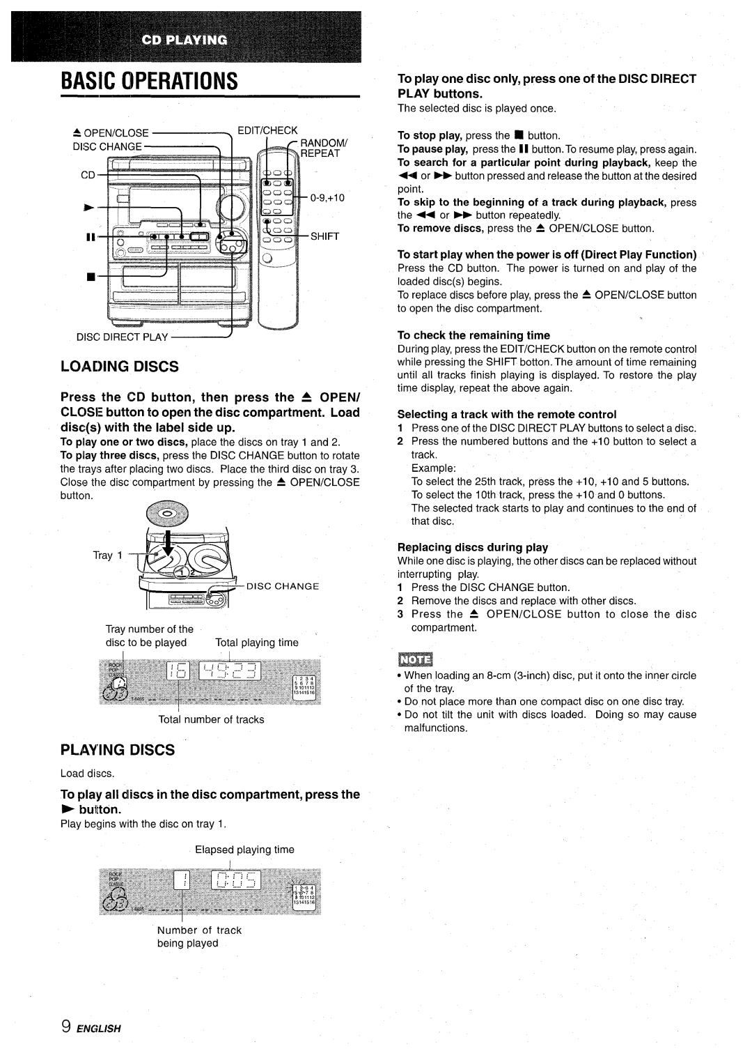 Aiwa CX-NA30 manual Loading Discs, Playing Discs, To play all dliscs in the disc compartment, press Buiton 