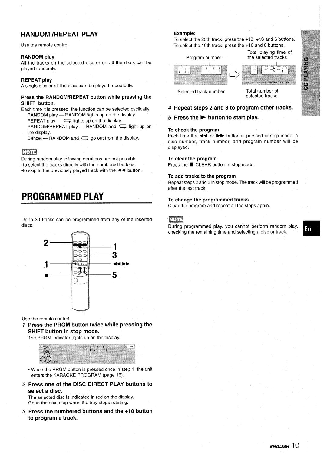 Aiwa CX-NA30 manual Programmed Play, Random /REPEAT Play, Press one of the Disc Direct Play buttons to select a disc 