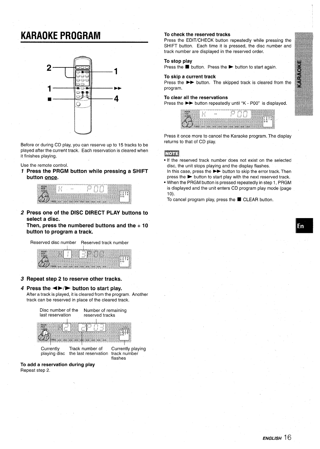 Aiwa CX-NA30 manual Karaoke Program, To add a reservation during play 