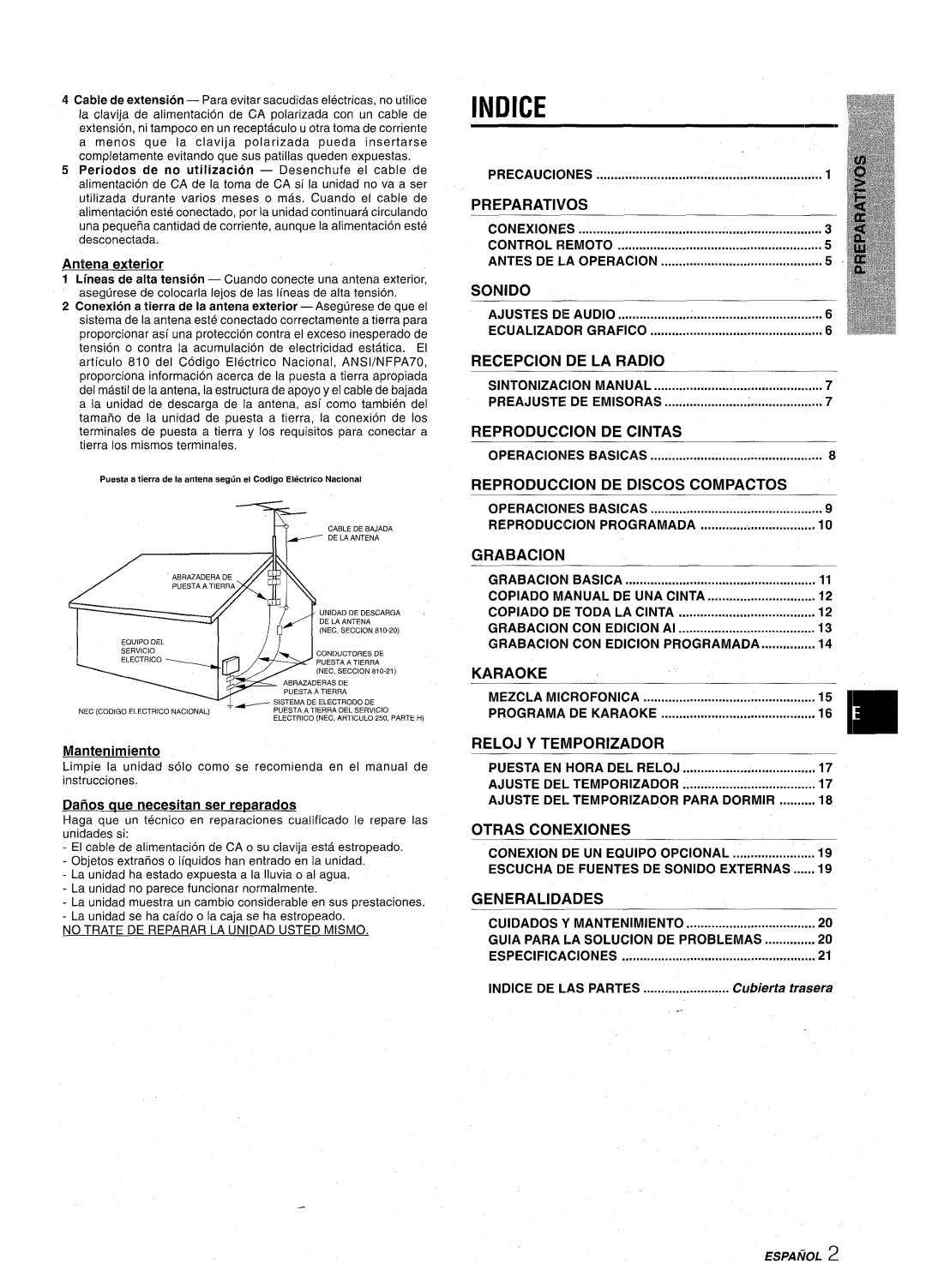 Aiwa CX-NA30 manual Indice 