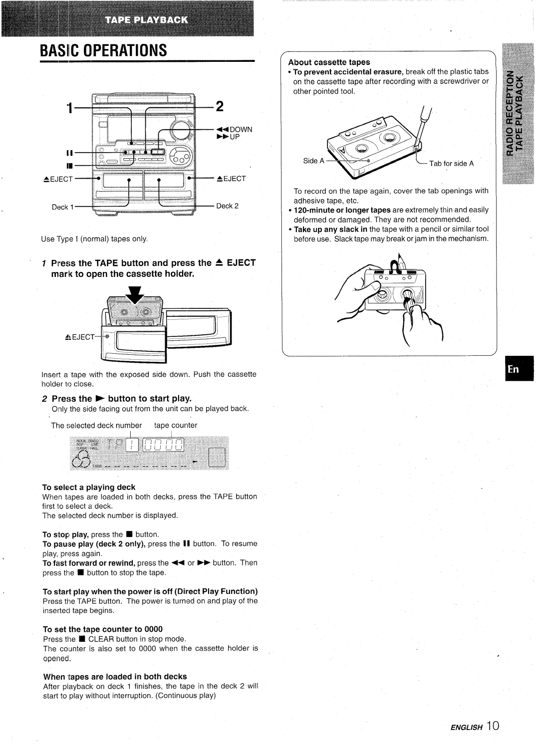 Aiwa CX-NA31 manual Basc Operations, Press the button to start play 