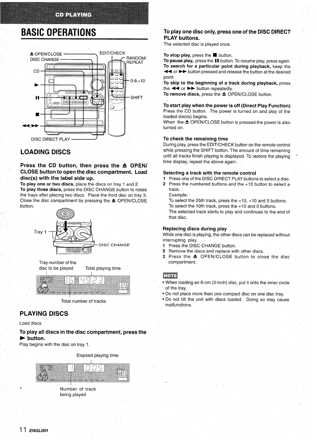 Aiwa CX-NA31 manual Loading Discs, Playing Discs, To play all discs in the disc compartment, press Button 