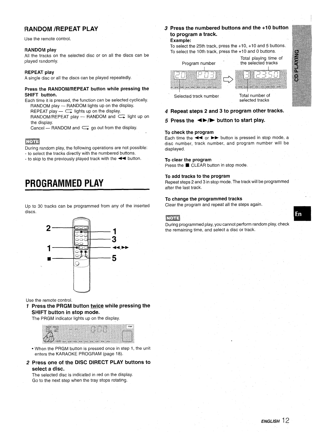 Aiwa CX-NA31 manual Programmed Play, Irandom /REPEAT Play, Press one of the Disc Direct Play buttons to s?lect a discm 