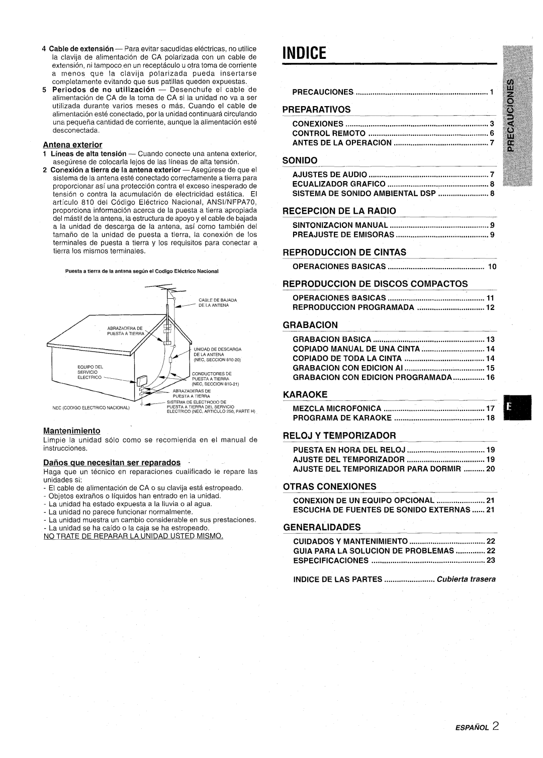 Aiwa CX-NA31 manual Antes DE LA Operacion, Ajustes DE Audio, Sintonizacion, Preajuste DE Emisoras, Reproduction Programada 