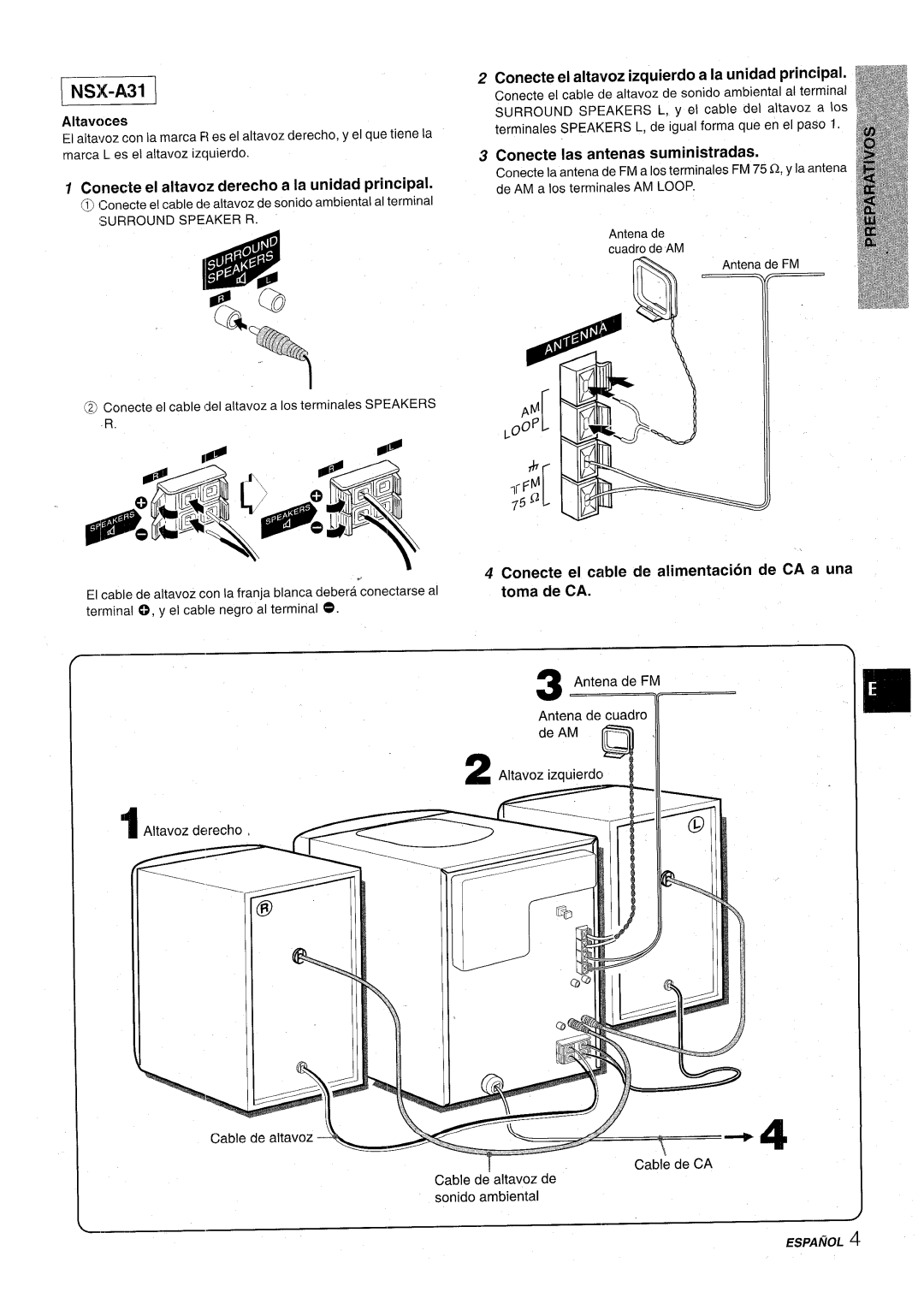 Aiwa CX-NA31 NSX-A31, Conecte el altavoz derecho a la unidad principal, Conecte el altavoz izquierdo a la unidad principal 