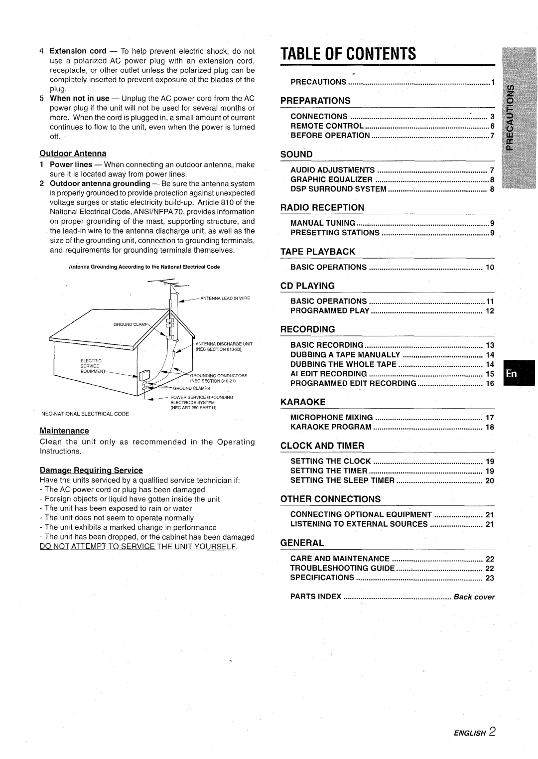 Aiwa CX-NA31 manual Contents 