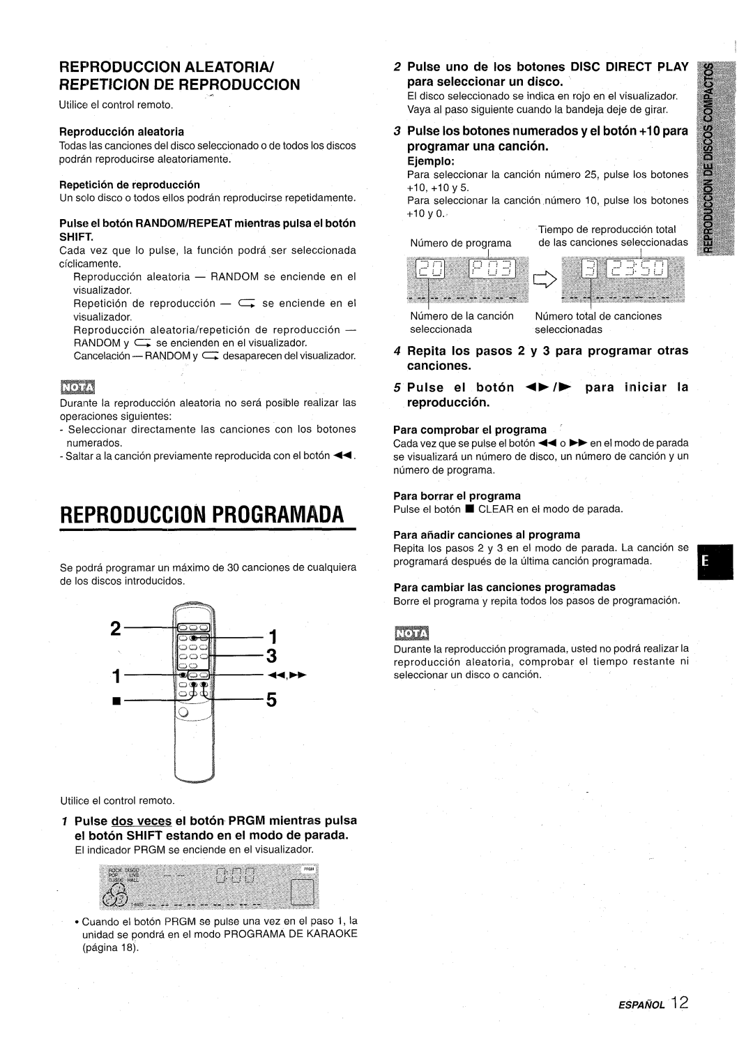 Aiwa CX-NA31 manual Reproduction Programada, Refroduccion ALEATORIA/ REF~ETICION DE Reproduction, Shift 