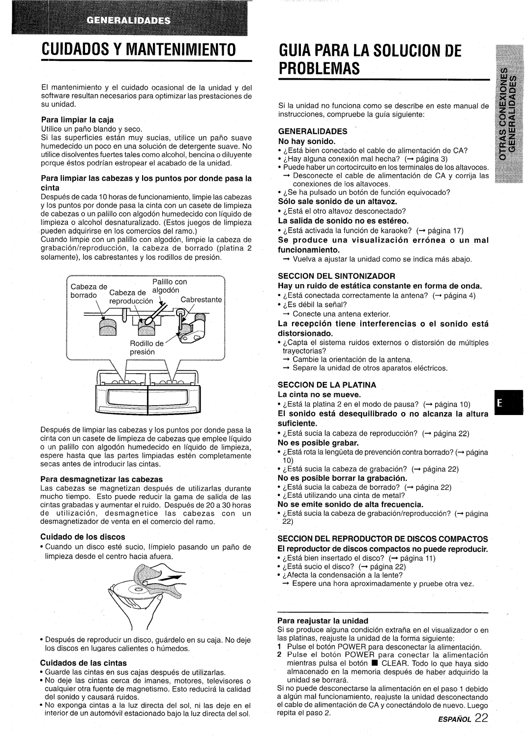 Aiwa CX-NA31 manual Cuidados Y Mantenimiento, Guia Para LA Solucion DE Problemas 