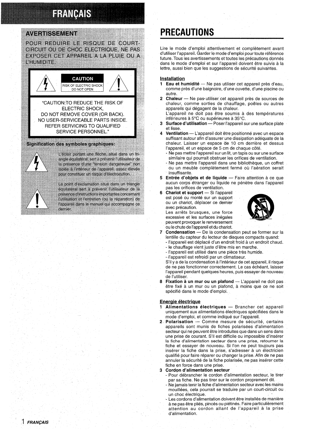 Aiwa CX-NA31 manual Precautions 