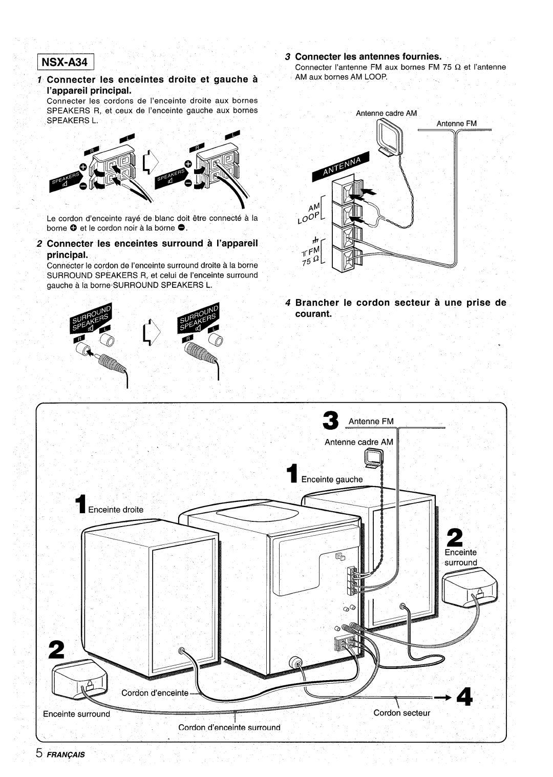 Aiwa CX-NA31 manual Connecter Ies enceintes surround a I’appareil principal, Encein 