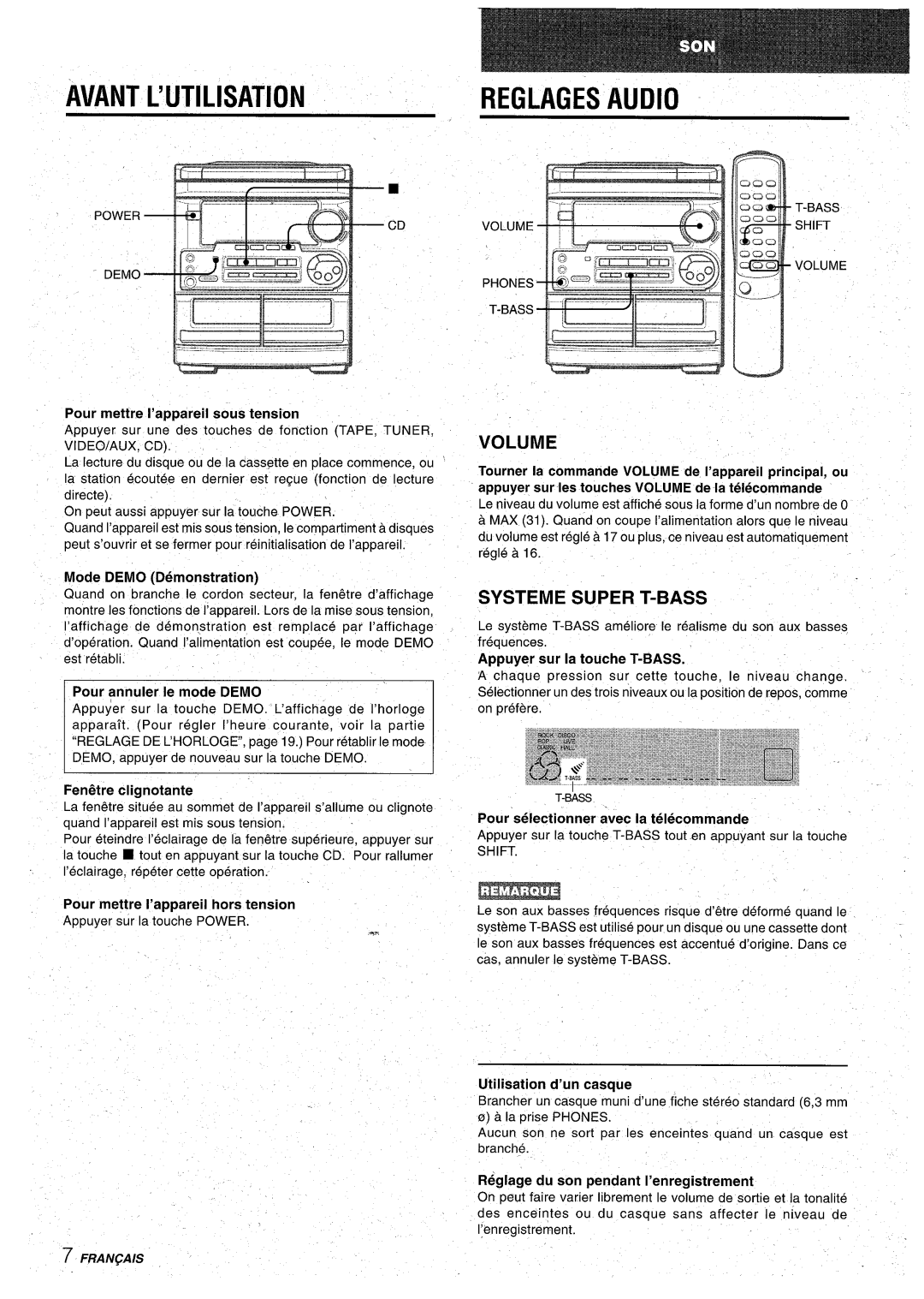 Aiwa CX-NA31 manual Avant L’UTILISATION ~ REGLAGES’AUDIO ‘, Systeme Super T-BASS 