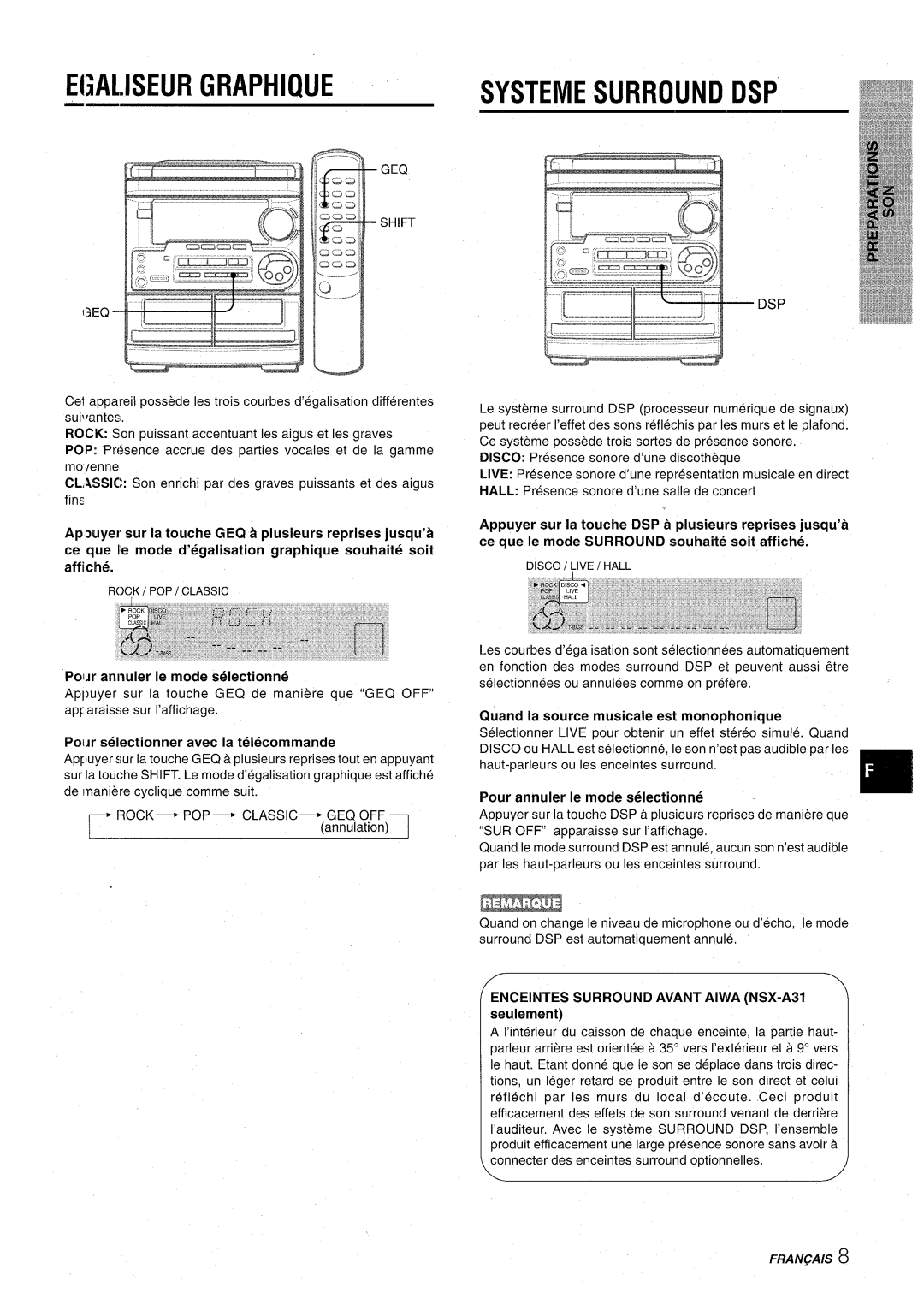 Aiwa CX-NA31 manual Graphique, Pol~r annuler Ie mode selectionne, Pour selectionner avec la telecommande 