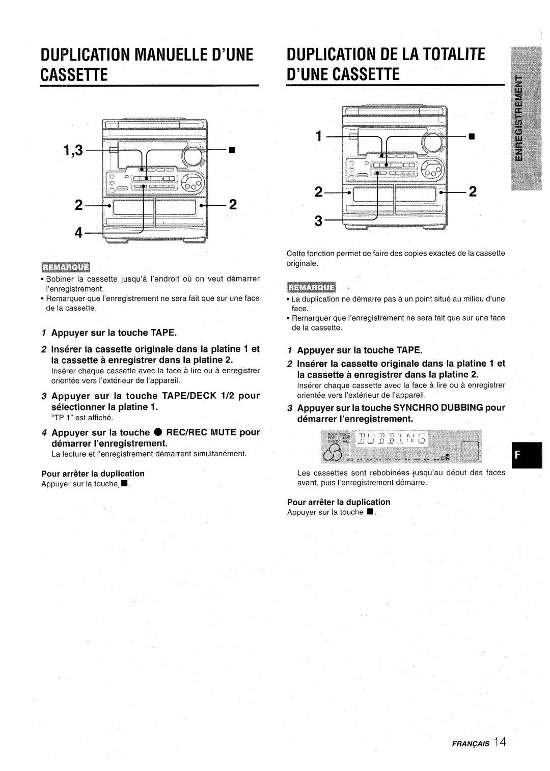 Aiwa CX-NA31 manual Pcrur arrt%er la duplication, Pour arr6ter la duplication 