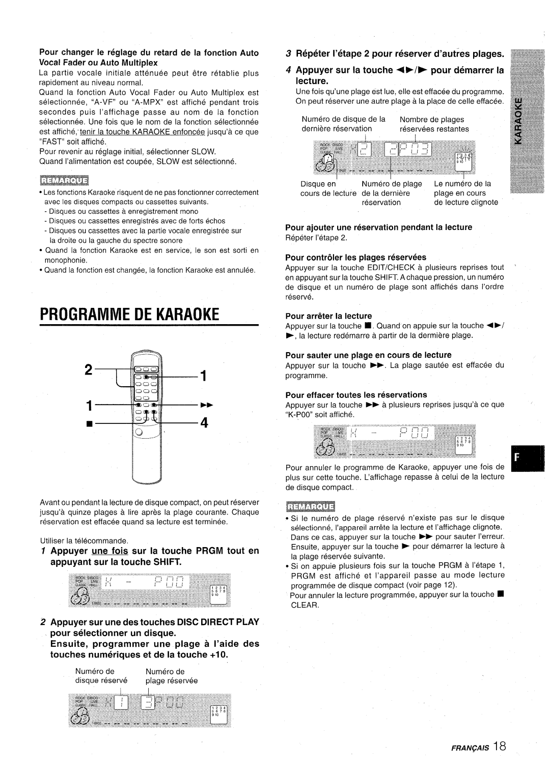 Aiwa CX-NA31 manual Programme DE Karaoke, Pour changer Ie reglage du retard de la fonction Auto 