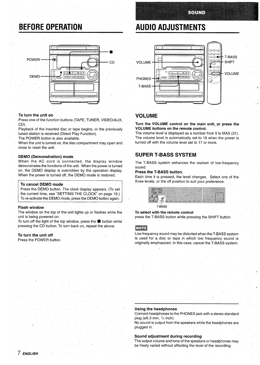 Aiwa CX-NA31 manual Before Operation, Volume, Super T-BASS System 