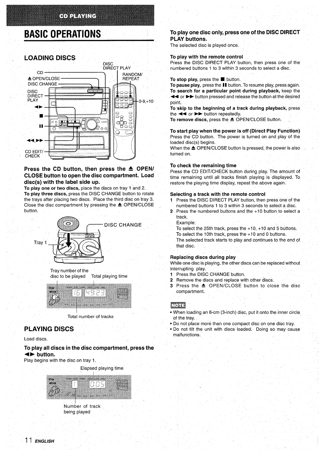 Aiwa CX-NA71 manual Loading Discs, Playing Discs 