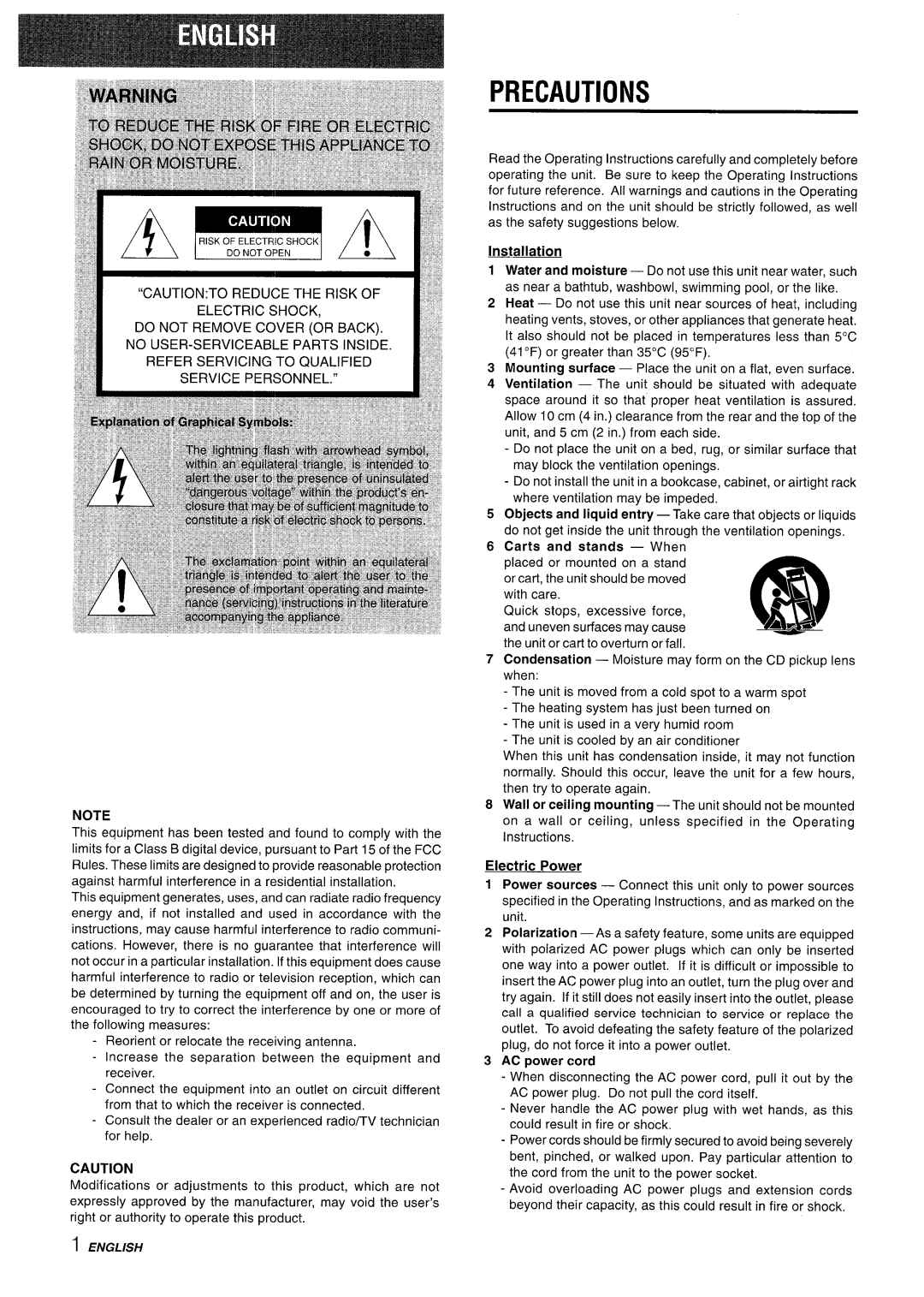 Aiwa CX-NA71 manual Precautions, English 