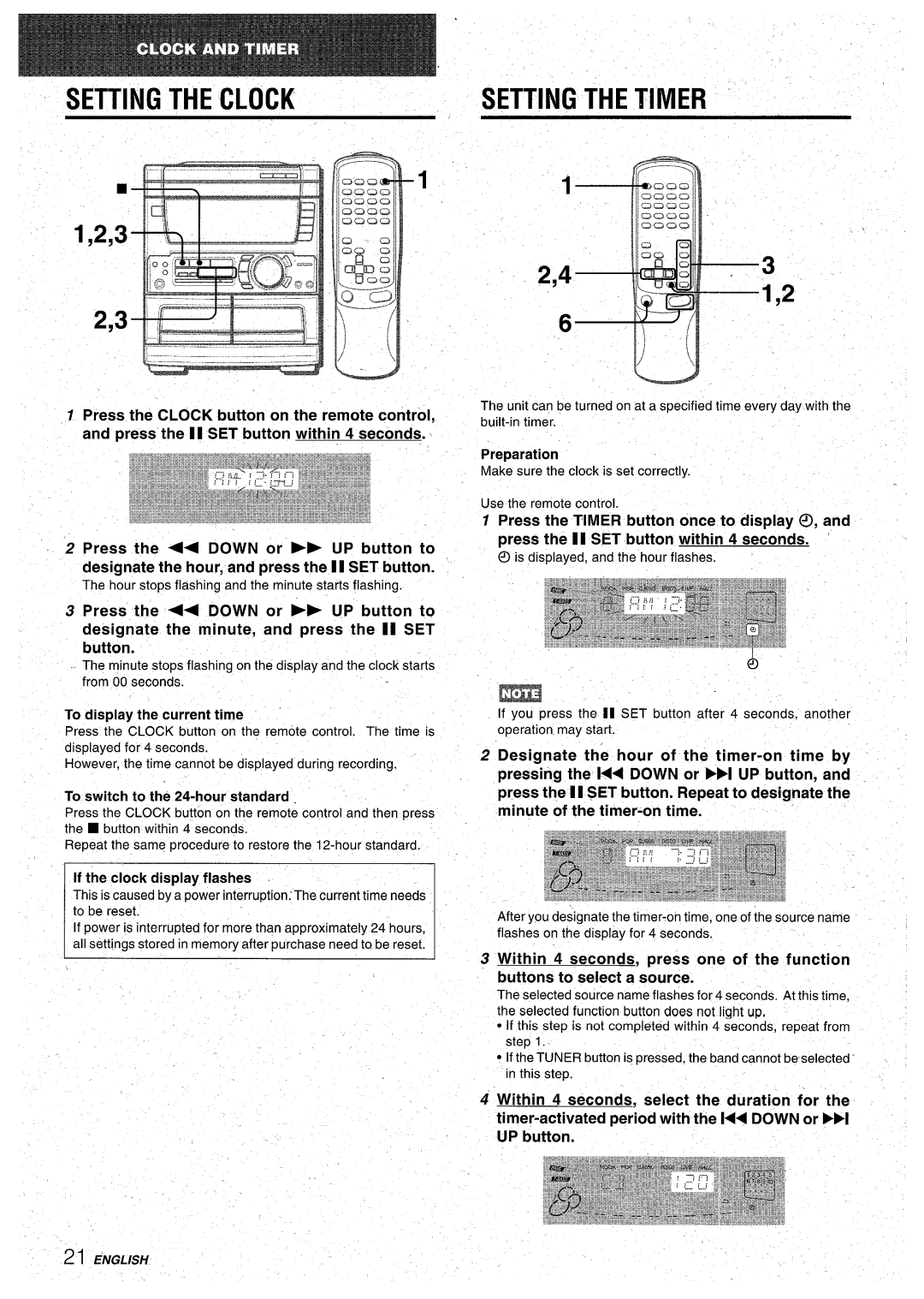 Aiwa CX-NA71 manual Setting the Clock, Setting the Timer, #$~A~B&.’z~gl~~,p$Q~ . jV!j@Lgq@@.F=%%@, Preparation 