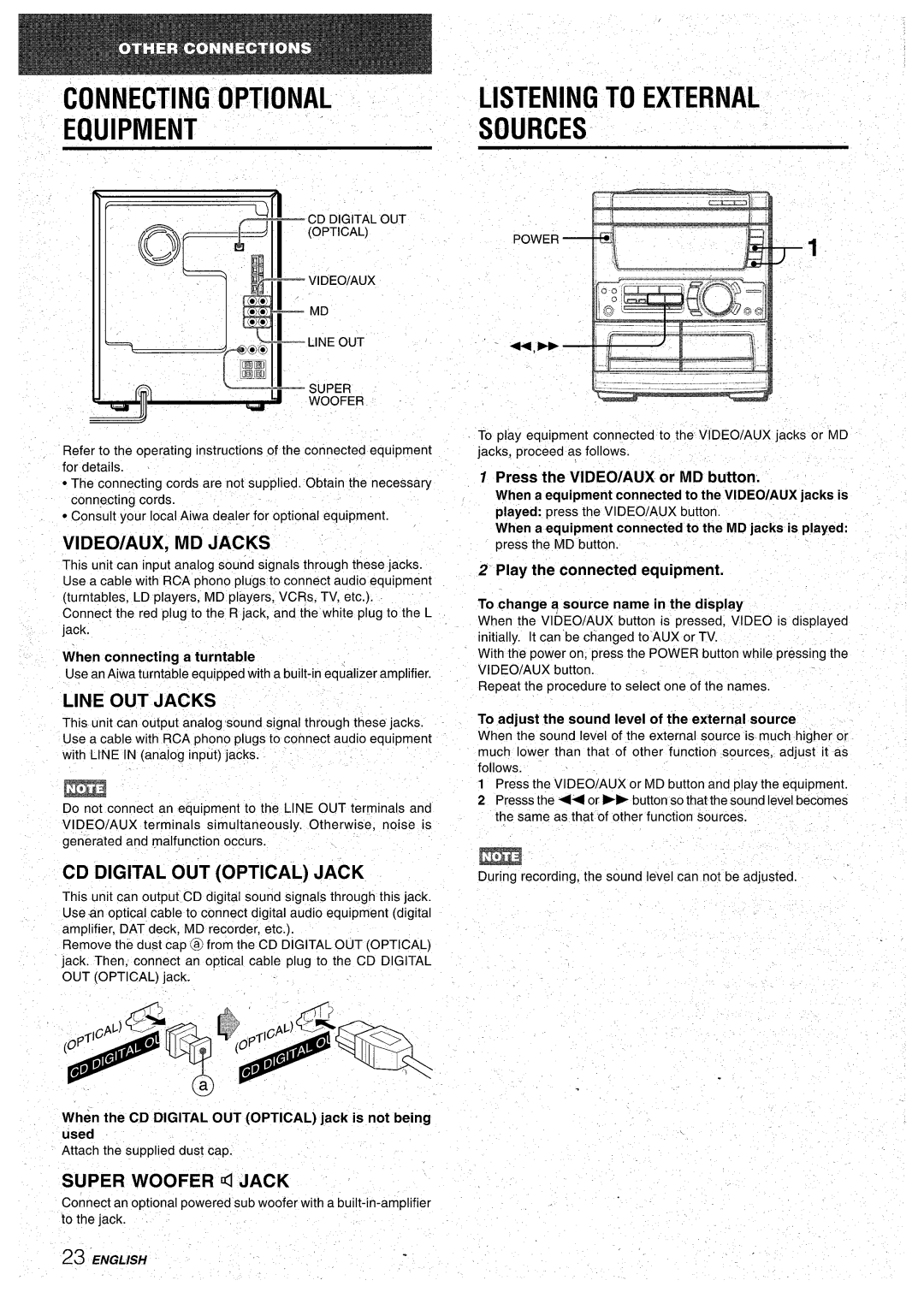 Aiwa CX-NA71 manual Connecting Optional, Equipmentsources 