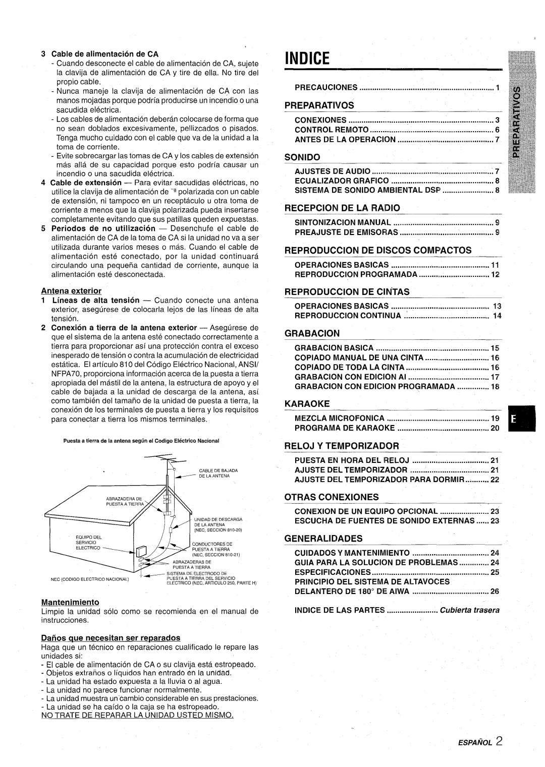 Aiwa CX-NA71 manual Indice, OPERAClONES Basicas 