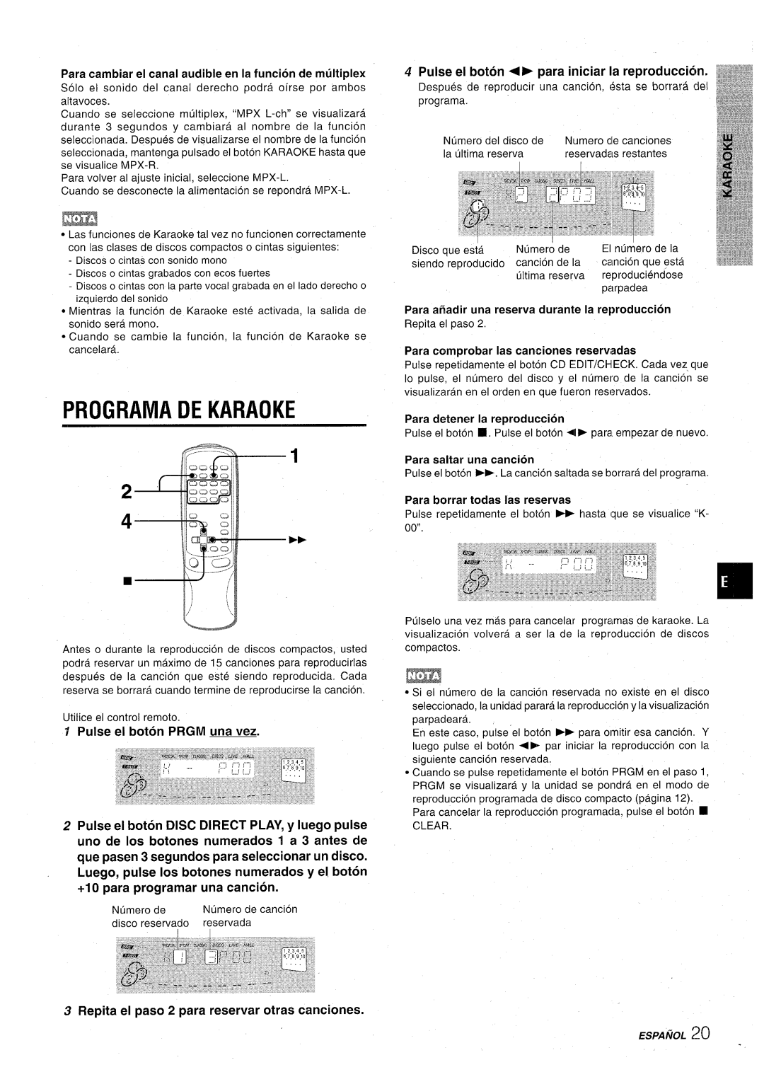 Aiwa CX-NA71 manual Programa DE Karaoke 