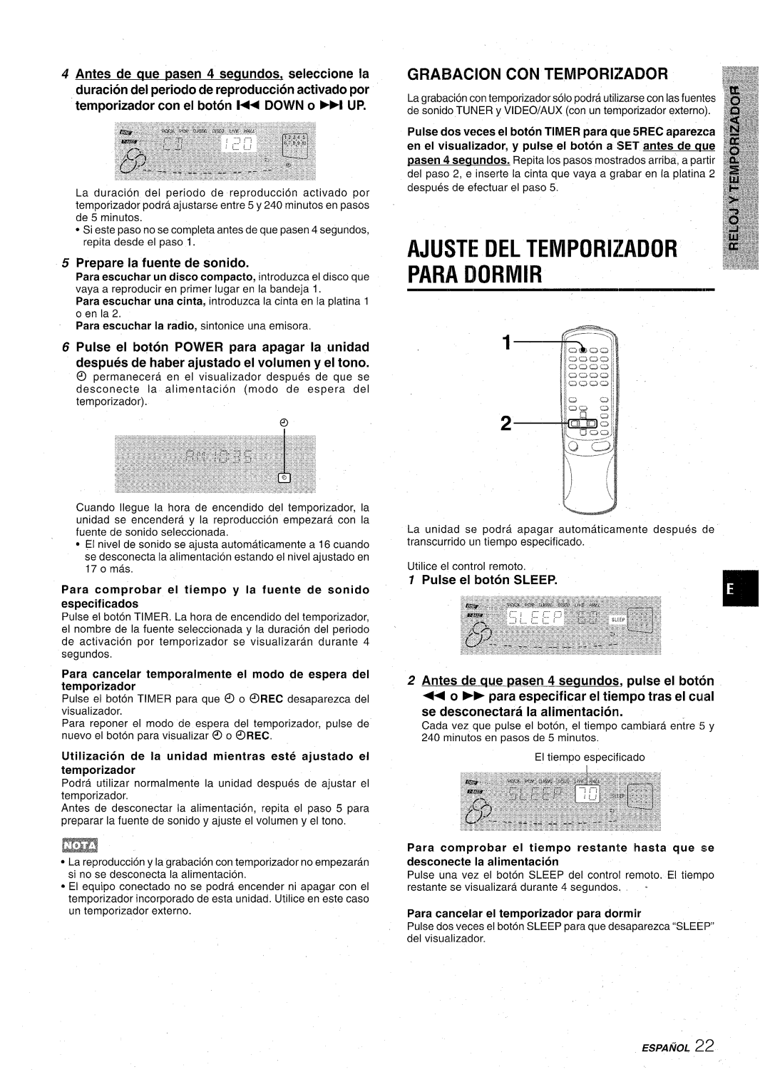 Aiwa CX-NA71 Ajuste DEL Temporizador Para D Irmir, Grabacion CON Temporizador, Prepare la fuente de sonido, Visualizador 