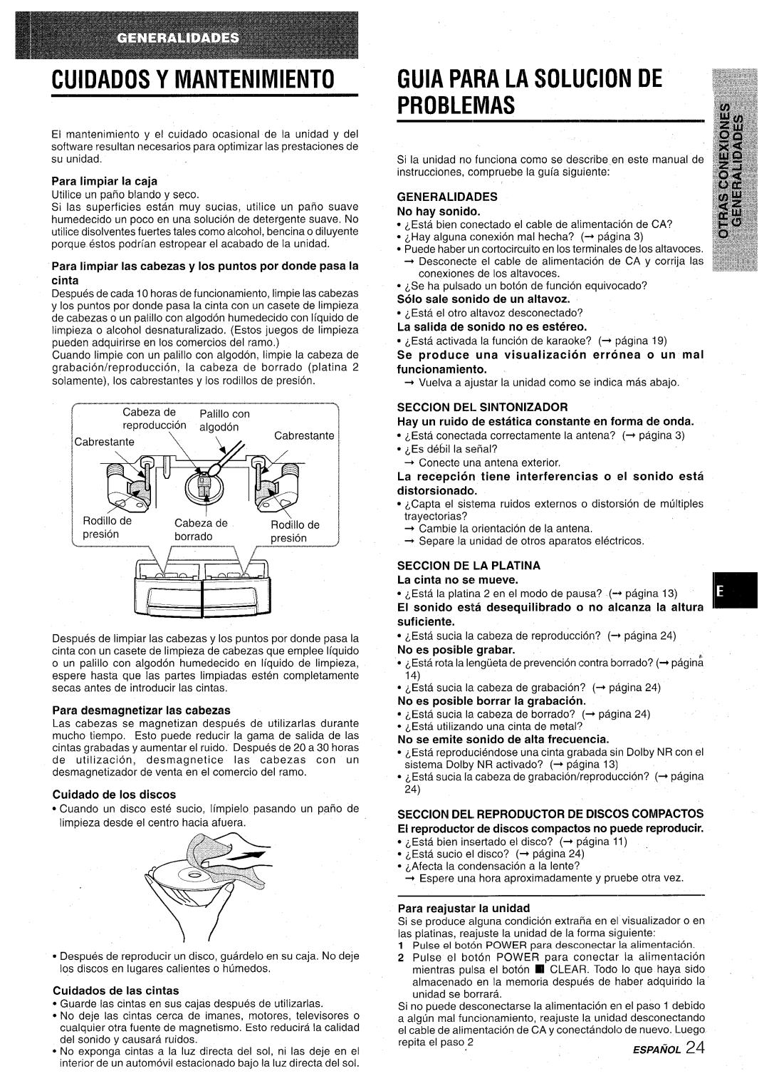 Aiwa CX-NA71 manual Problemas, ~,, f, Se produce una visualization erronea o un mal, Para desmagnetizar Ias cabezas 