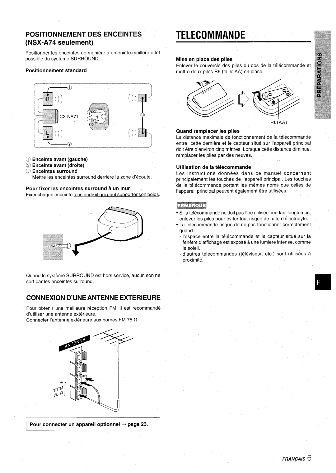 Aiwa CX-NA71 manual Telecommaniie, Connexion D’UNE Antenne Exterieure 