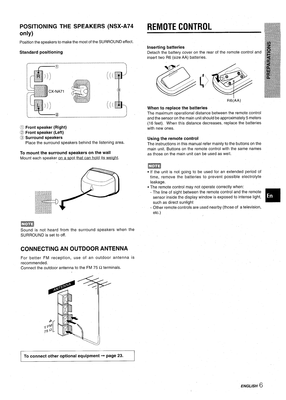 Aiwa CX-NA71 manual Remote Control, Connecting AN Outdoor Antenna, Using the remote control 