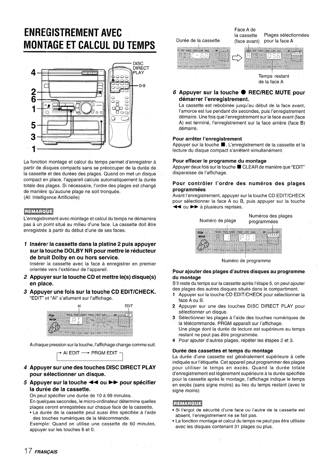 Aiwa CX-NA71 manual Enreigistrement Avec Montage ET Calcul DU Temps, Pour arr~ter l’enregistrement 