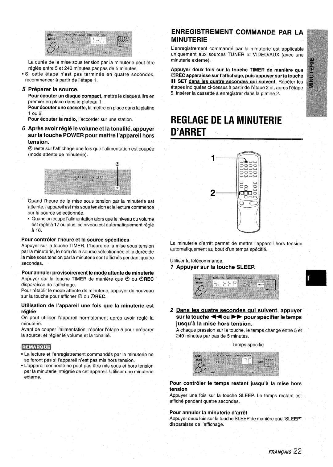 Aiwa CX-NA71 manual Reglage DE LA Minuterie ’ARRET, Enregistrement Commande PAR LA Minuterie 