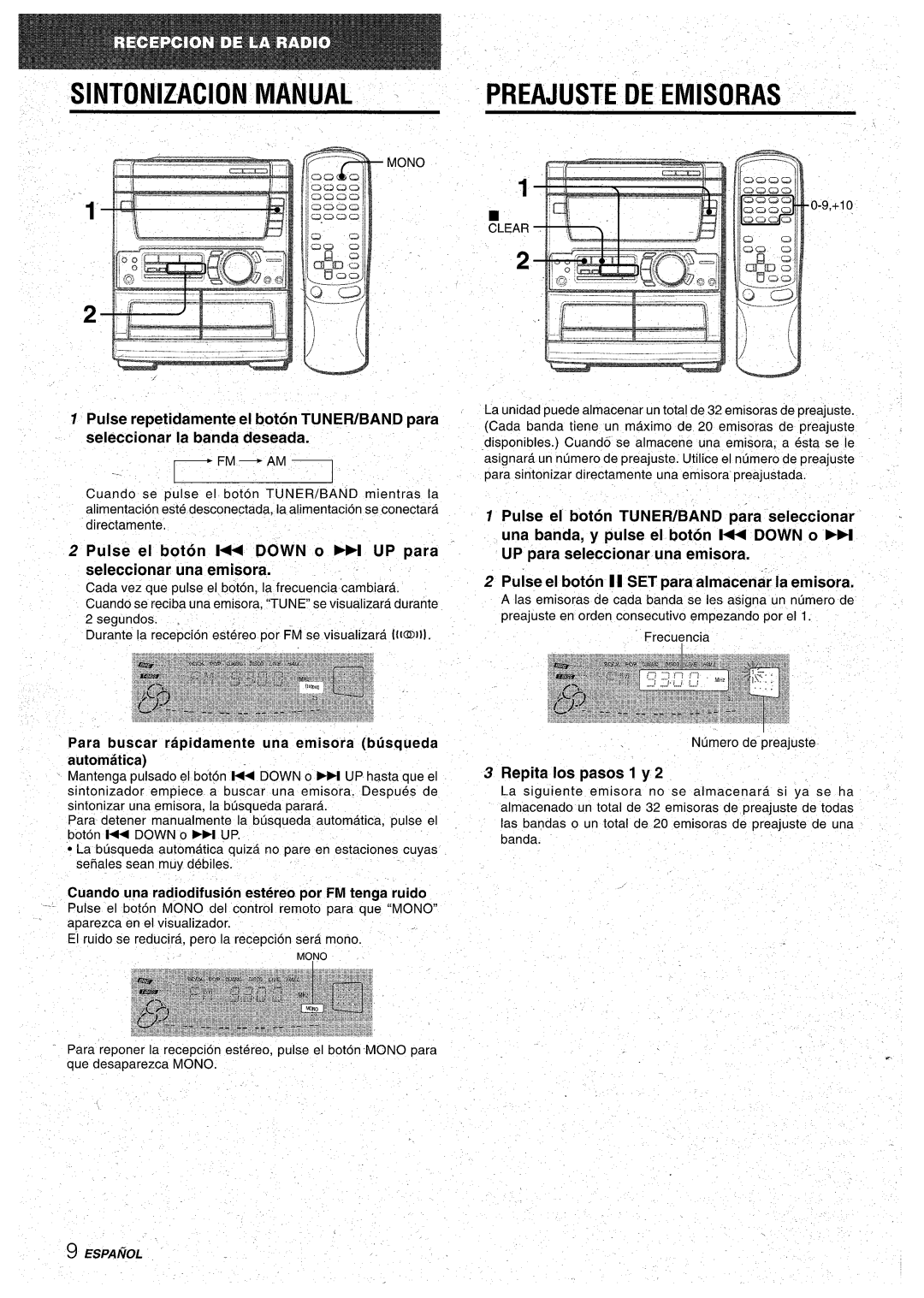 Aiwa CX-NA71 Sintonizacion, Manual, Preajuste, Pulse repetidamente el boton TUNEWBAND para, seleccionar la banda deseada 