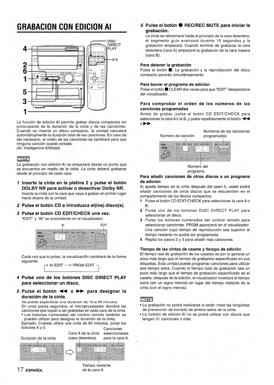 Aiwa CX-NA71 manual GRABACION CON EDICION Al, Pulse el boton REC/REC MUTE para iniciar la grabacion, de edition 