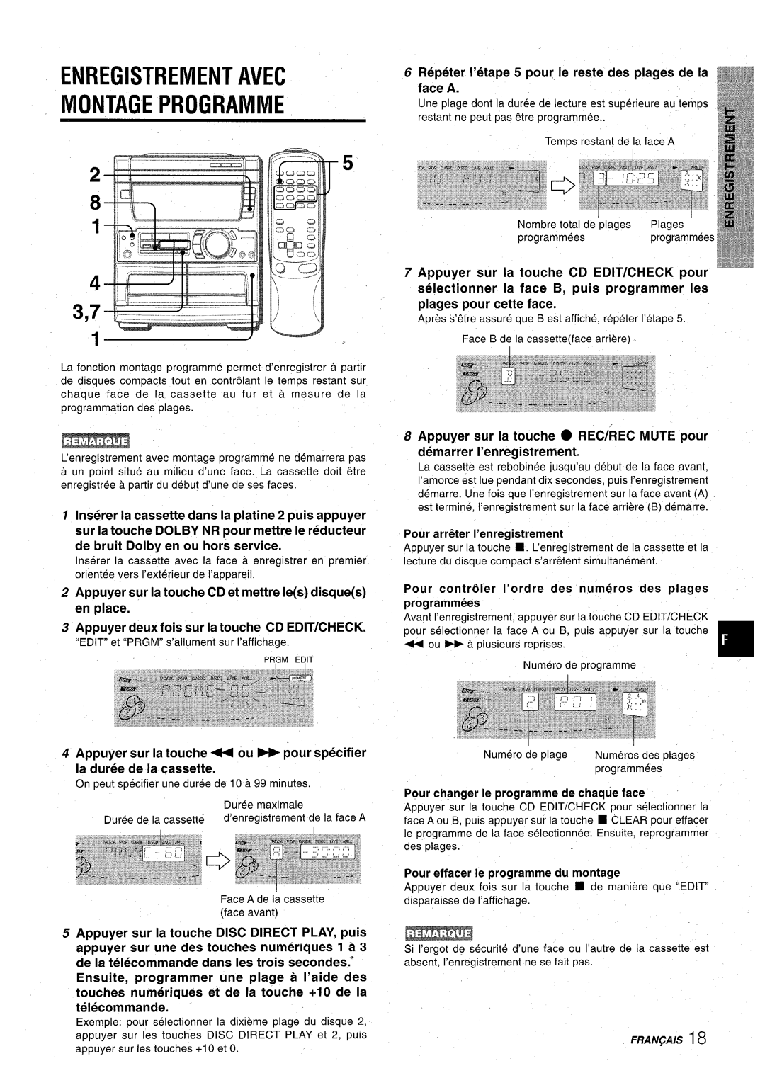 Aiwa CX-NA71 manual Enregistrement Avec Montage Programme, Appuyer deux fois sur la touche CD EDIT/CHECK 