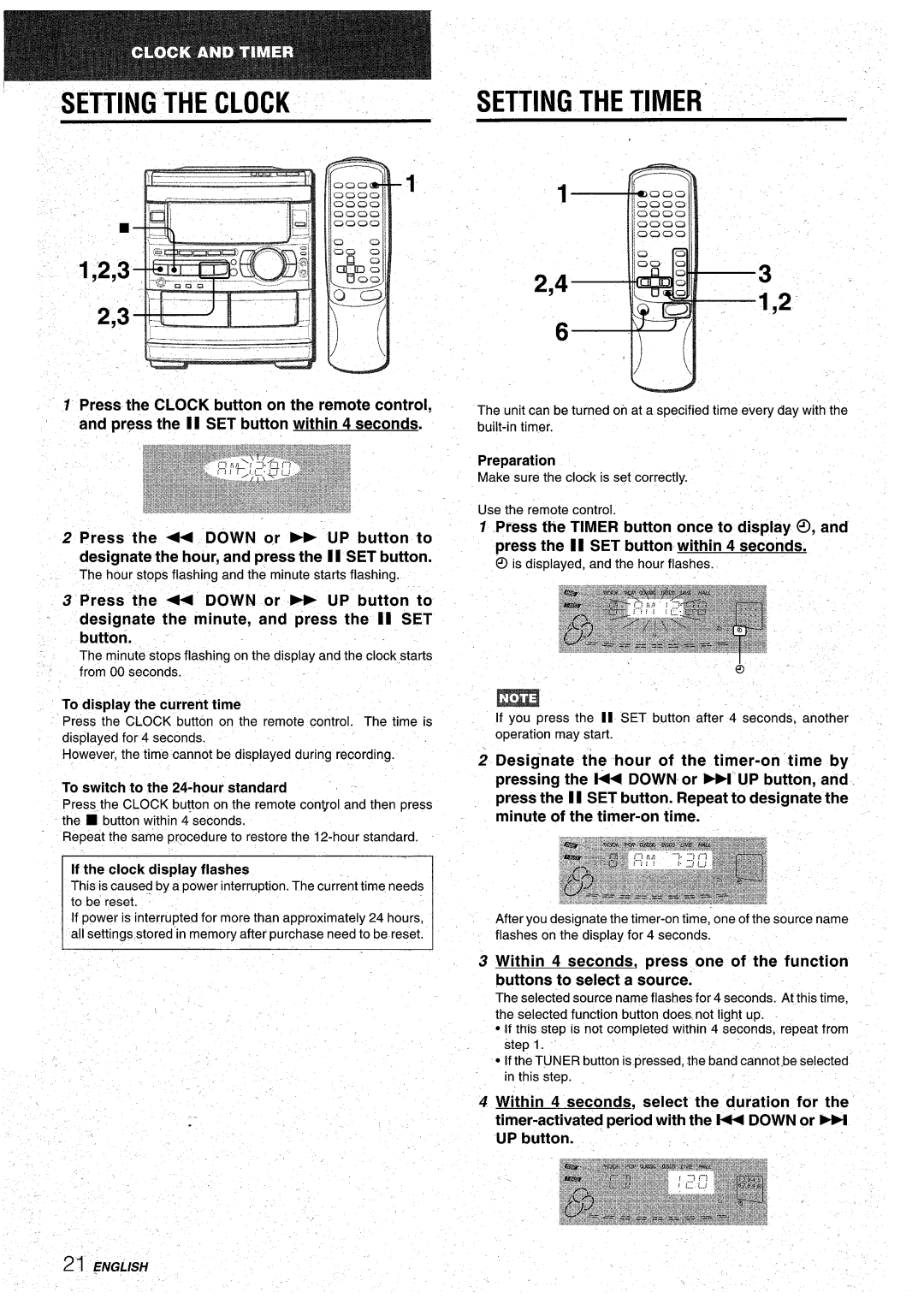 Aiwa CX-NA92 manual Setting the Clock, Setting the Timer 