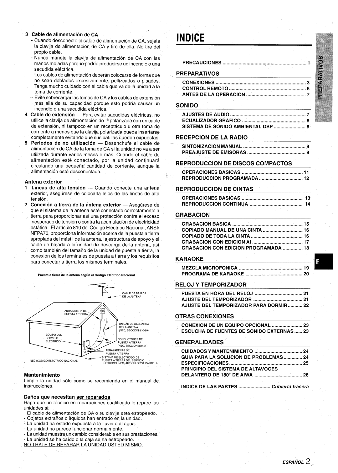 Aiwa CX-NA92 manual Indice 